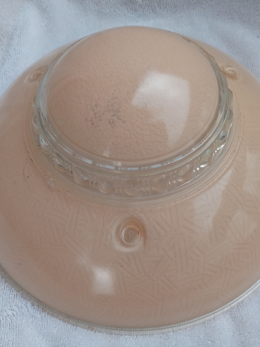 Vtg Art Deco Glass Indoor Ceiling Light Fixture Tan Clear Ceiling Shade